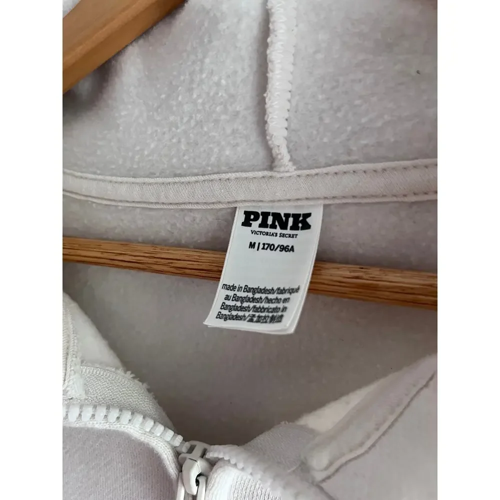 Victoria's Secret PINK Cream Green Velvet Stripe Full Zip Lounge Hoodie M | Y2k